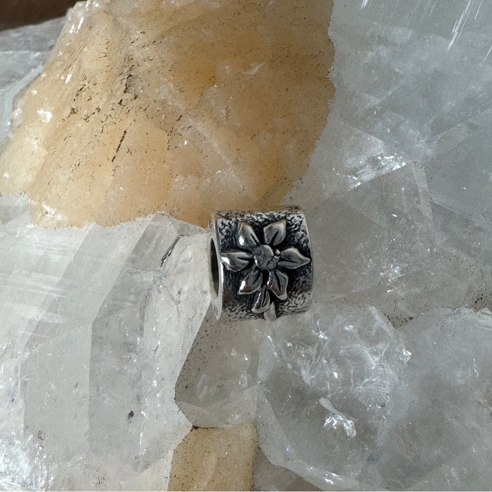 Pandora Authentic Retired Rare Poinsettia Flower Silver Charm Bead - Picture 6 of 6